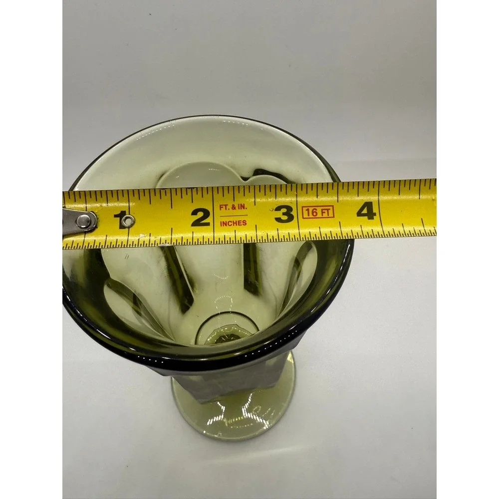 Vintage Olive Green Pressed Glass Goblets Set of 2 Water Wine Glasses MCM